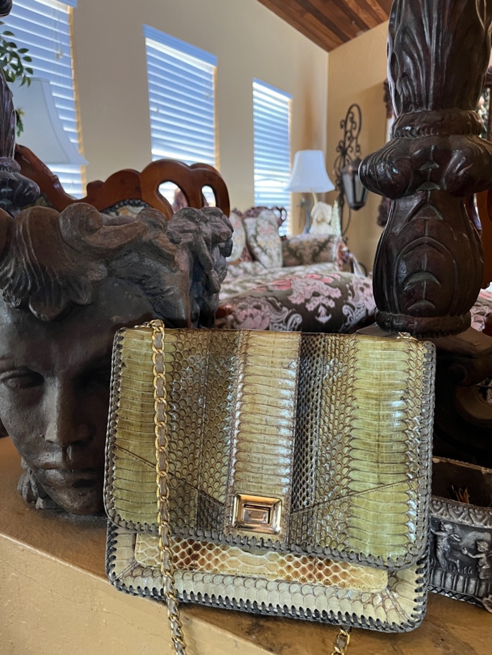 Vintage Angel Jackson Genuine Python Crossbody Bag with Gold Chain.